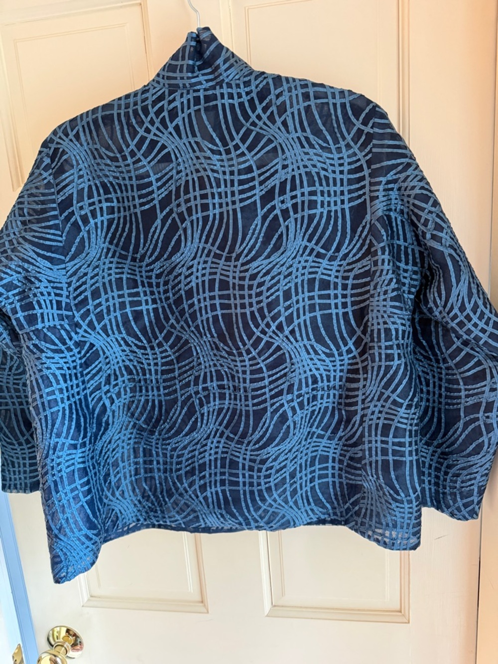 Asiatica vintage Navy Blue Patterned Silk Jacket - Picture 5 of 5